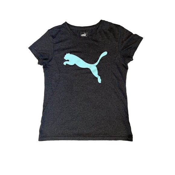 PUMA women Big Cat Logo Activewear T Shirt size Small Grey Moisture Wicking Knit - Picture 1 of 6